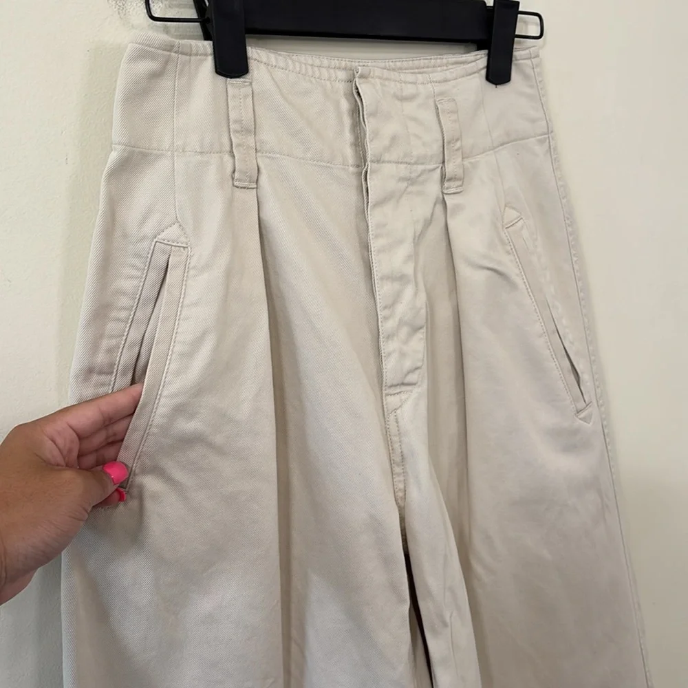 Isabel Marant Étoile Odea Cropped Wide Leg Pants Beige Size 36 - Picture 5 of 12